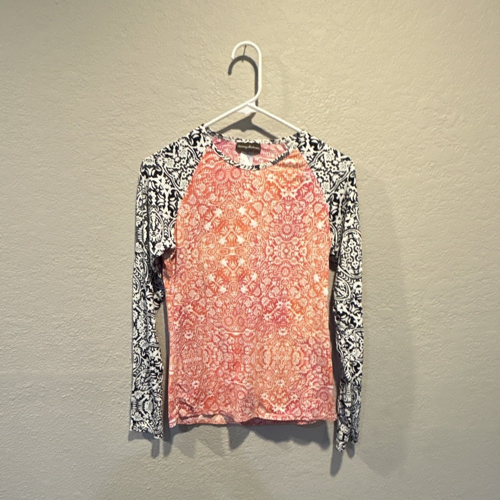 Tommy Bahama Rashguard Long Sleeve Rash Guard Swim Top Orange Floral Print M